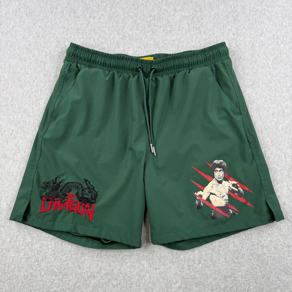 Bruce‎ Lee Shoe Palace Shorts Mens XL Green The Dragon Embroidered Athletic Gym